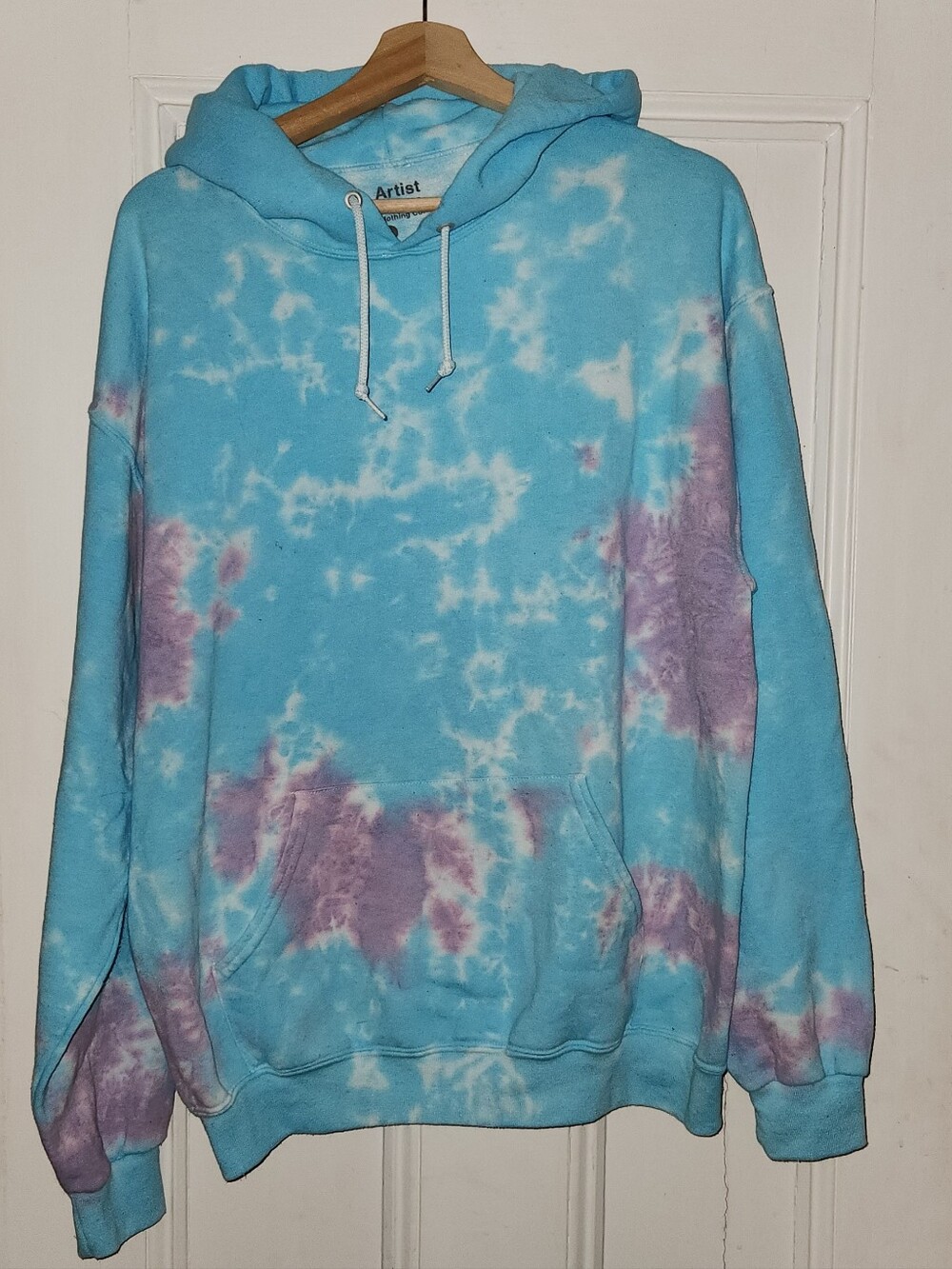 Artist Union Clothing Co Mens Blue Purple Tie Dye Pullover Hoodie Sweatshirt L